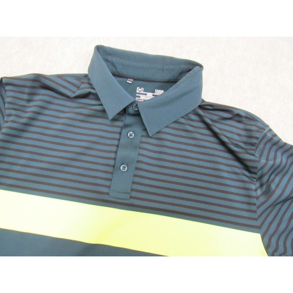 Under Armour Other - Under Armour HeatGear Coldblack Polo Shirt Mens Large Teal Striped Neon 1253472